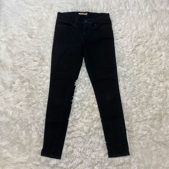 Levis 711 Skinny Black Jeans Womens Size 27x30 Mid Rise Stretch Comfort - Picture 1 of 10